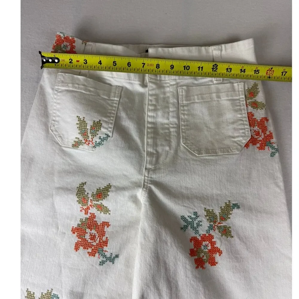 Maeve Anthropologie Colette Floral Embroidered White Jeans 28 - Picture 3 of 10